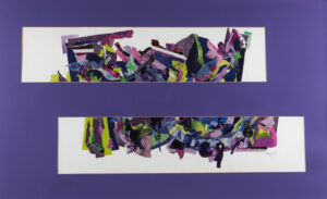 Serie Fragmentos, color malvas, lilas, verdes y azulados.