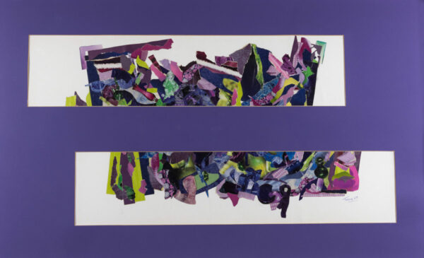 Serie Fragmentos, color malvas, lilas, verdes y azulados.